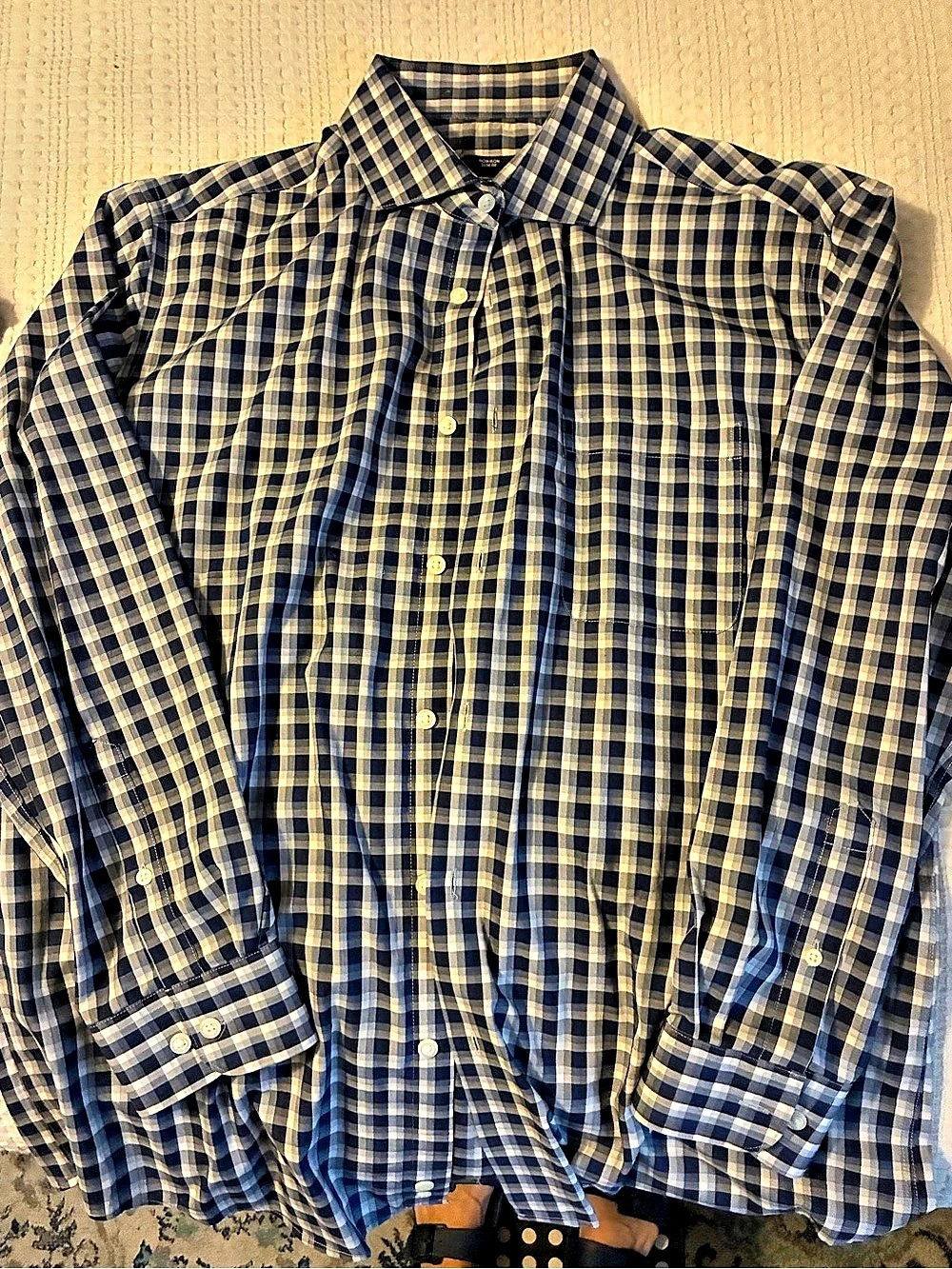 Pronto Uomo Non-Iron Slim Fit Plaid Cotton Shirt Size 16 1/2 32/33